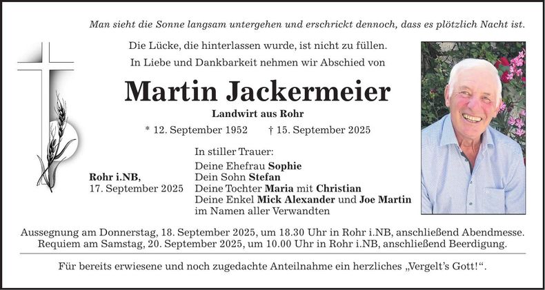 Traueranzeige Martin Jackermeier