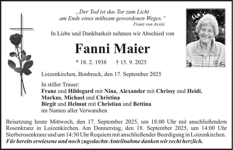 Traueranzeige Fanni Maier