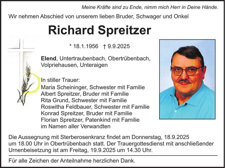 Traueranzeige Richard Spreitzer