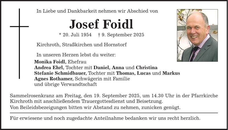 Traueranzeige Josef Foidl