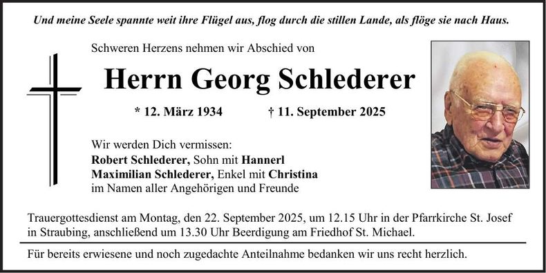 Traueranzeige Georg Schlederer