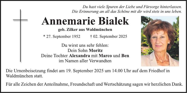 Traueranzeige Annemarie Bialek