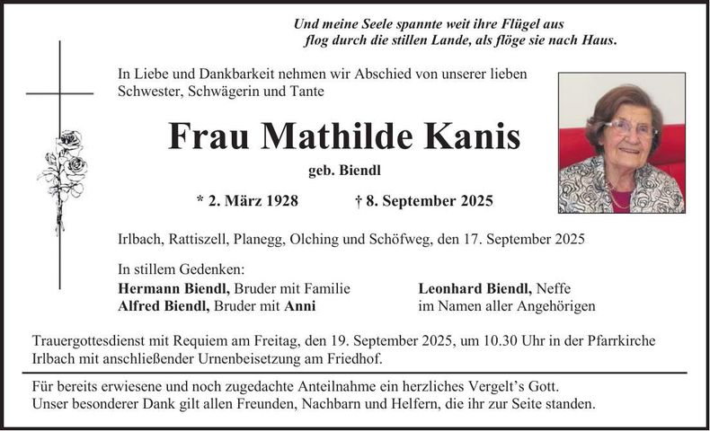 Traueranzeige Mathilde Kanis
