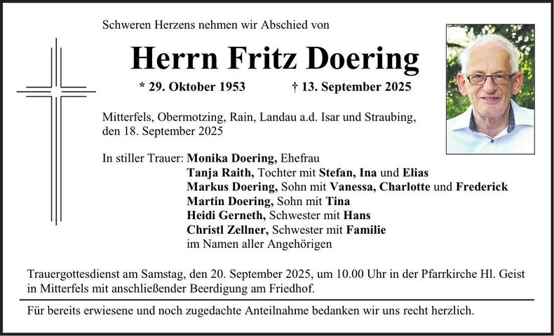 Traueranzeige Fritz Doering