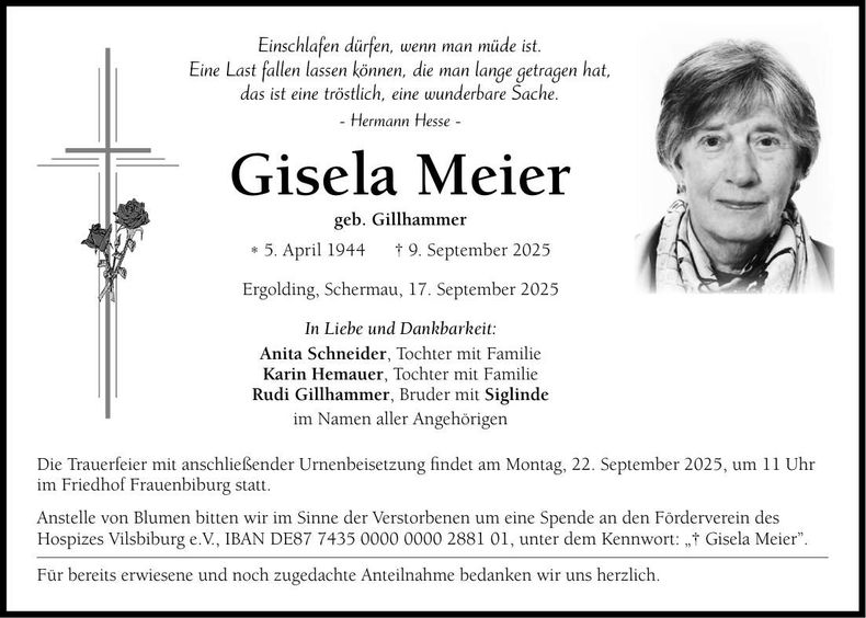 Traueranzeige Gisela Meier