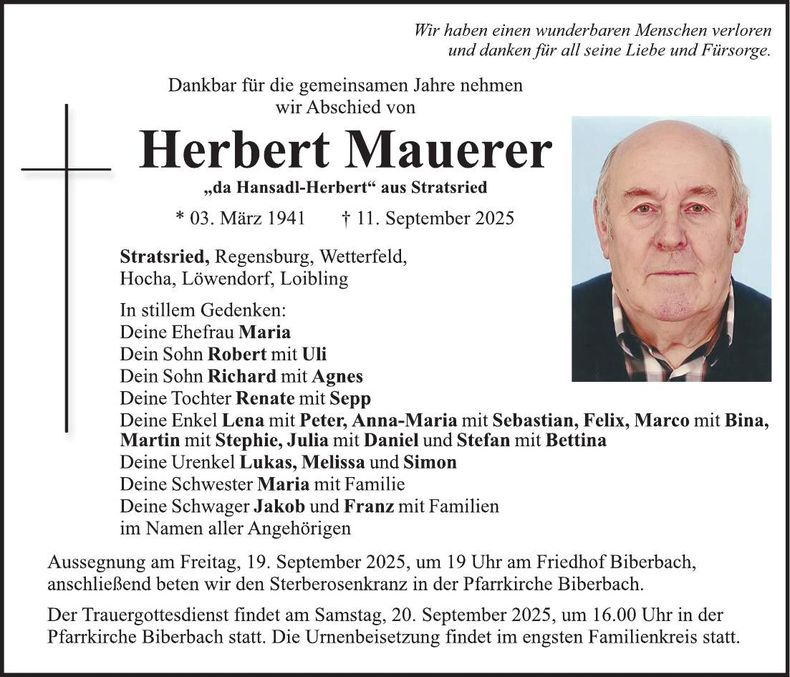 Traueranzeige Herbert Mauerer