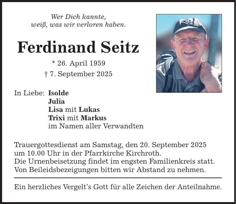Traueranzeige Ferdinand Seitz