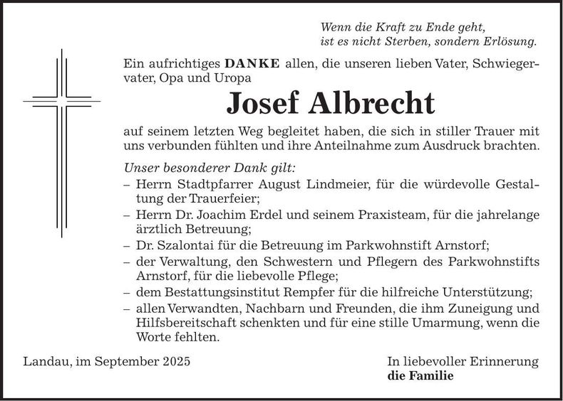Traueranzeige Josef Albrecht