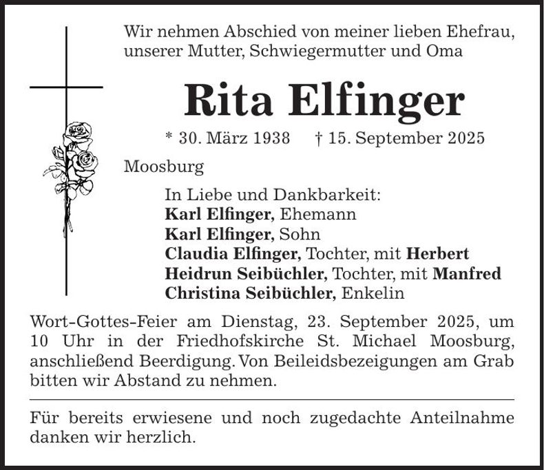 Traueranzeige Rita Elfinger