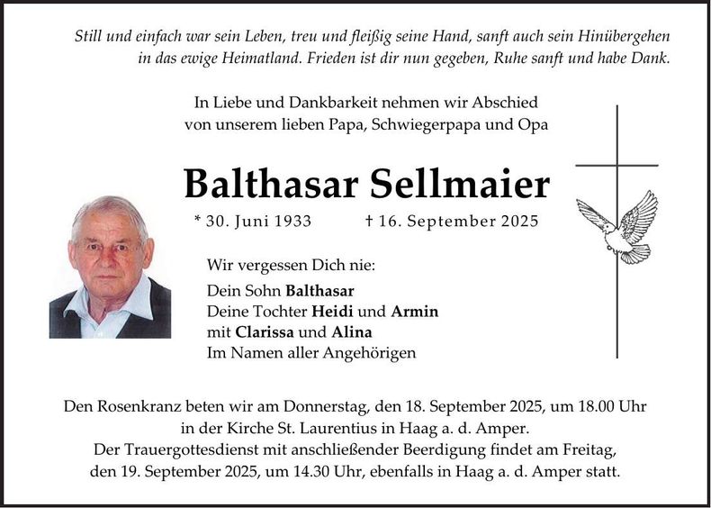 Traueranzeige Balthasar Sellmaier
