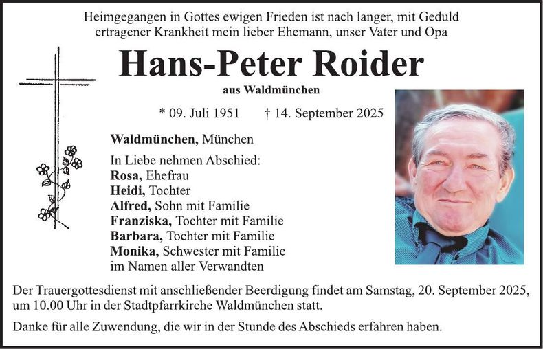 Traueranzeige Hans-Peter Roider