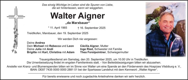 Traueranzeige Walter Aigner