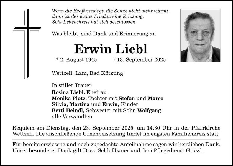 Traueranzeige Erwin Liebl