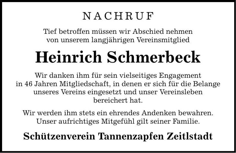 Traueranzeige Heinrich Schmerbeck