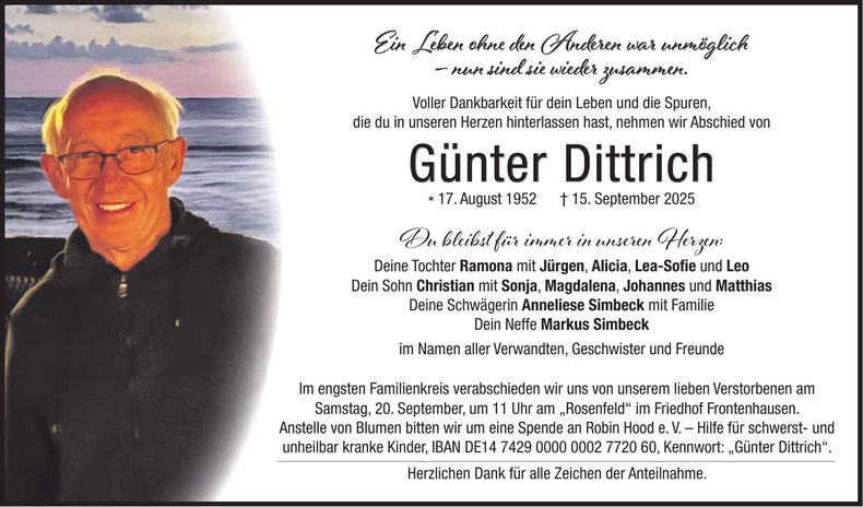 Traueranzeige Günter Dittrich
