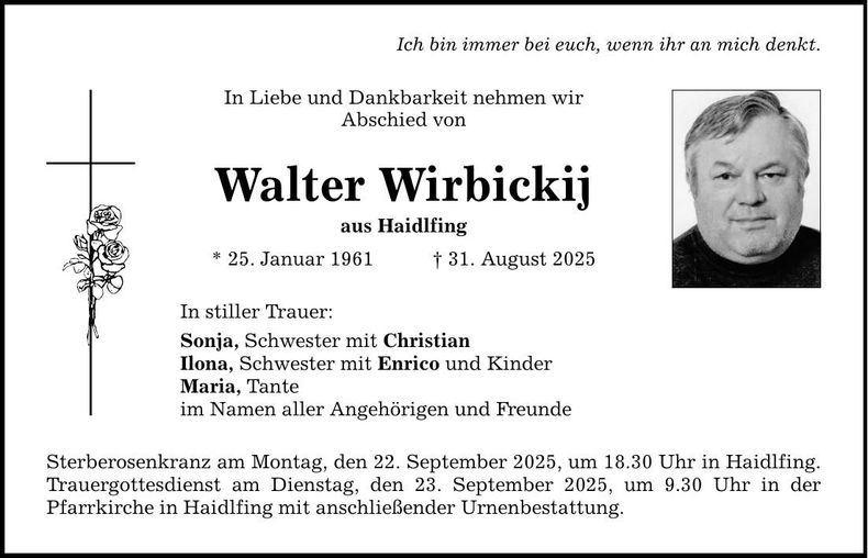 Traueranzeige Walter Wirbickij