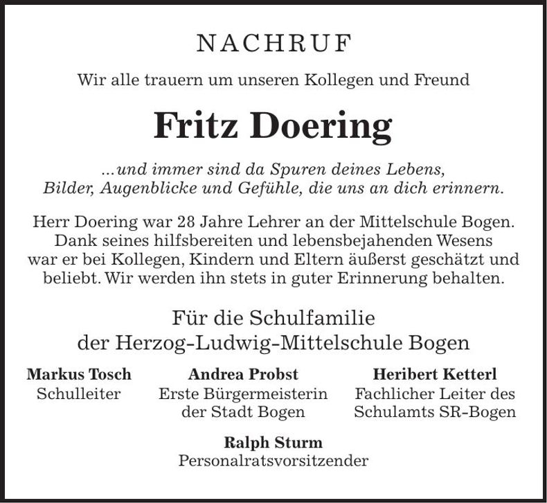 Traueranzeige Fritz Doering
