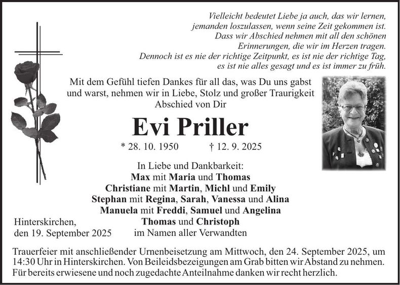 Traueranzeige Evi Priller