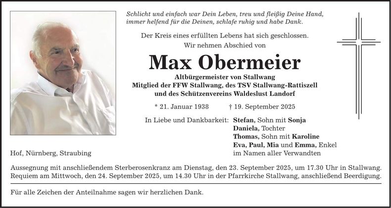 Traueranzeige Max Obermeier