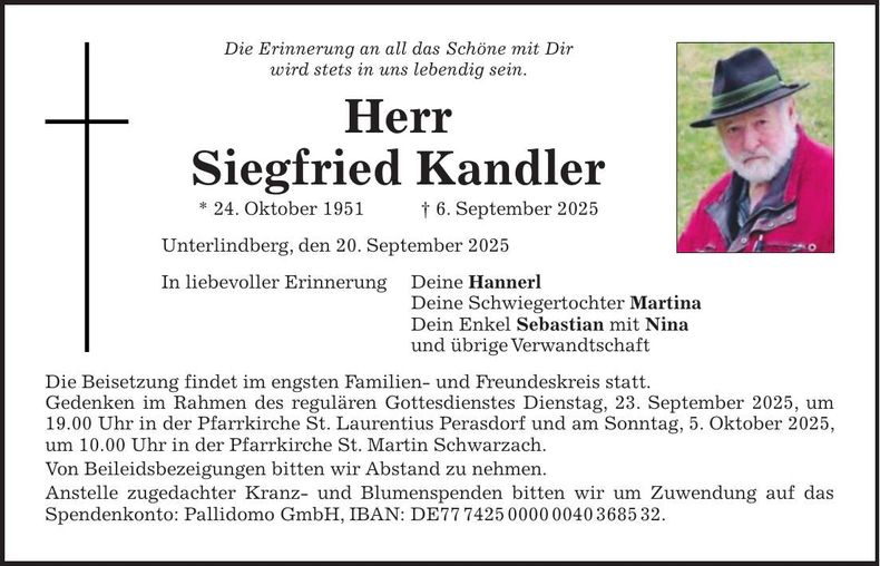 Traueranzeige Siegfried Kandler