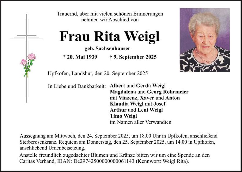 Traueranzeige Gerda Weigl