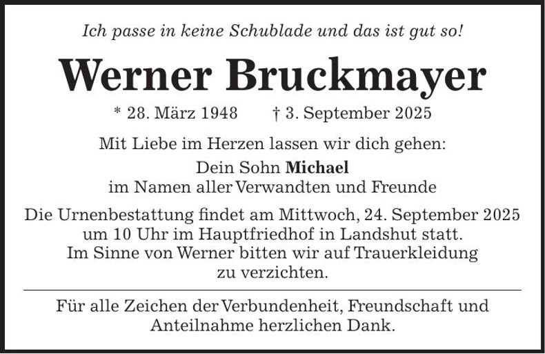 Traueranzeige Werner Bruckmayer
