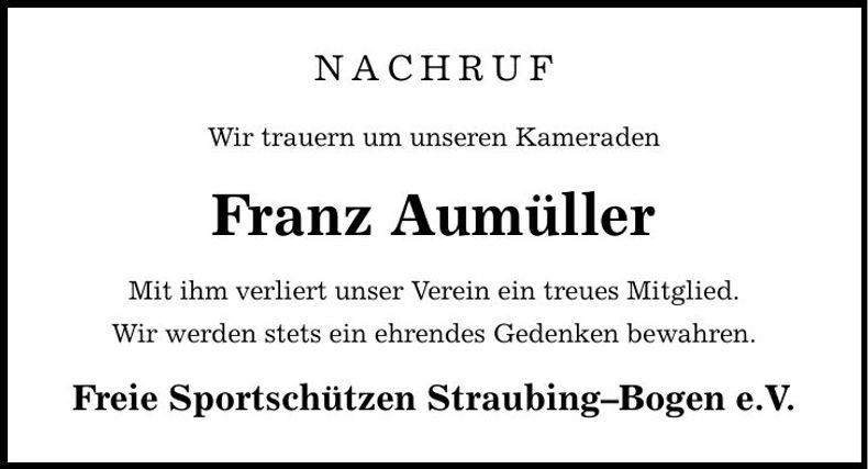 Traueranzeige Franz Aumüller