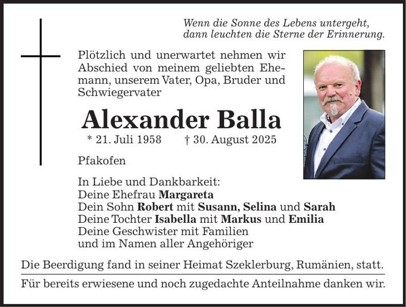 Traueranzeige Alexander Balla