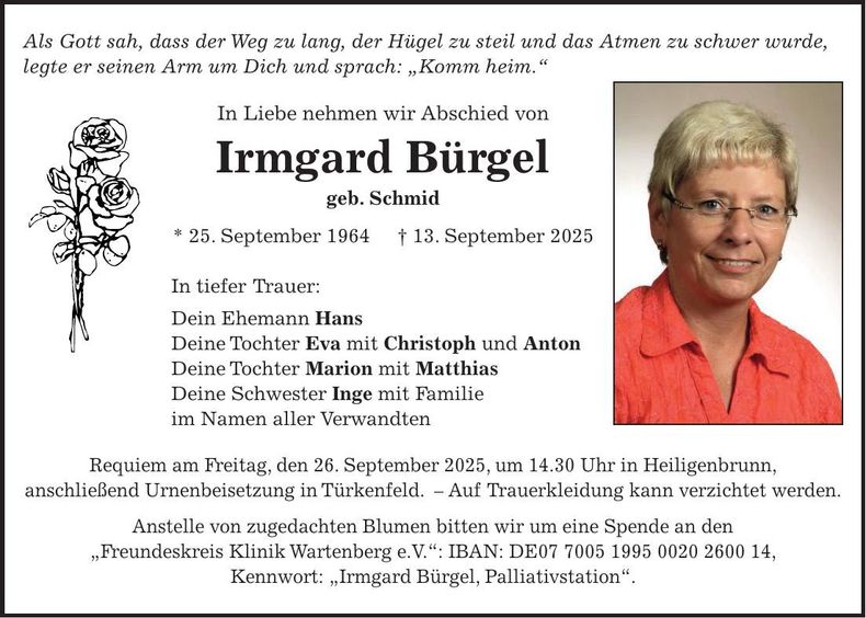 Traueranzeige Irmgard Bürgel