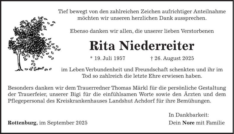 Traueranzeige Rita Niederreiter