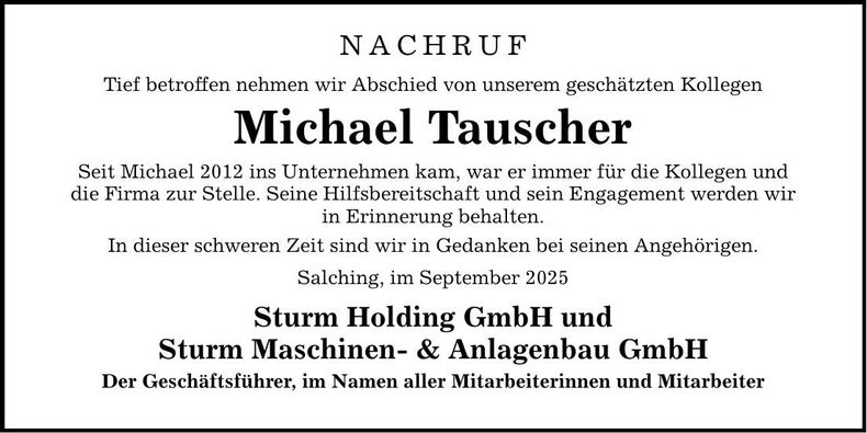 Traueranzeige Michael Tauscher