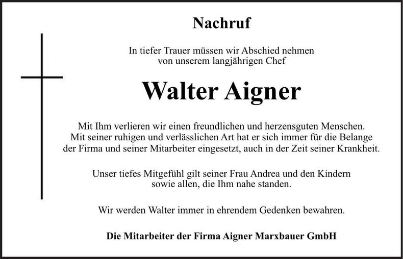 Traueranzeige Walter Aigner