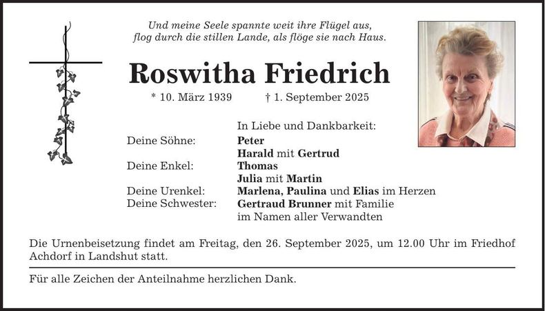 Traueranzeige Roswitha Friedrich