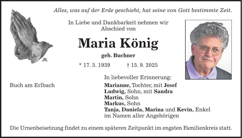 Traueranzeige Maria König