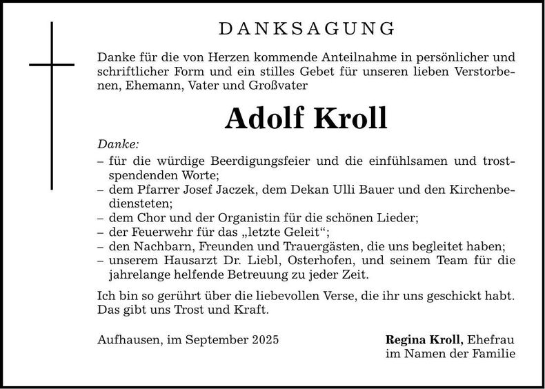 Traueranzeige Adolf Kroll