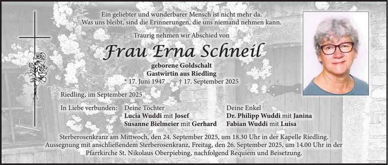 Traueranzeige Erna Schneil