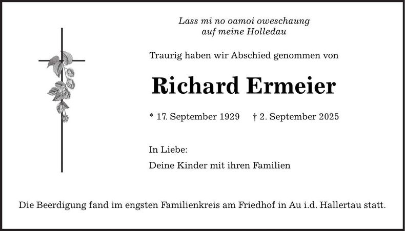 Traueranzeige Richard Ermeier