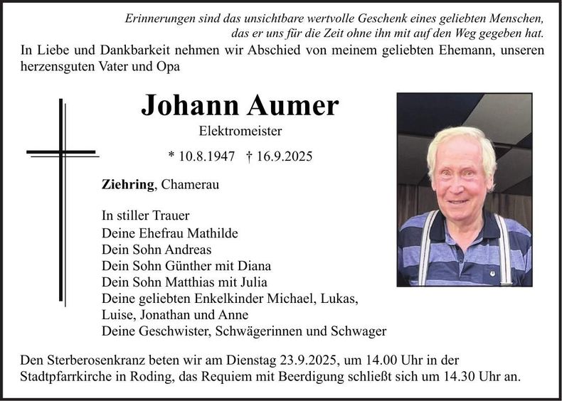 Traueranzeige Johann Aumer