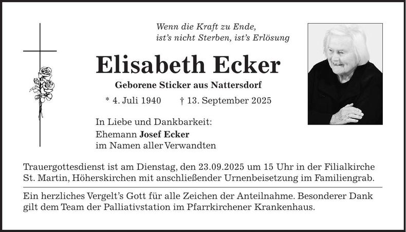 Traueranzeige Elisabeth Ecker