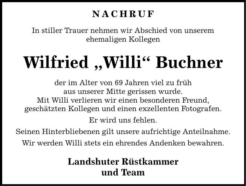 Traueranzeige Wilfried Buchner