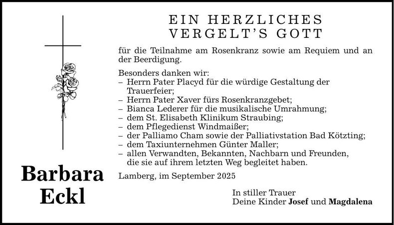 Traueranzeige Barbara Eckl