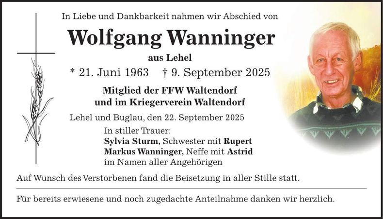 Traueranzeige Wolfgang Wanninger