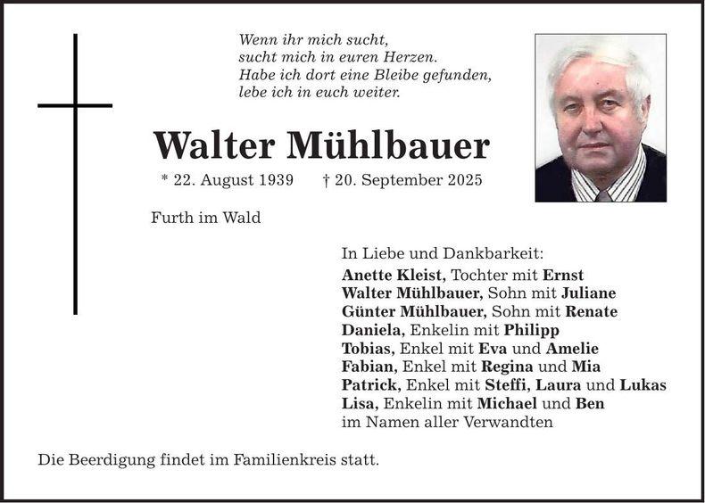 Traueranzeige Walter Mühlbauer
