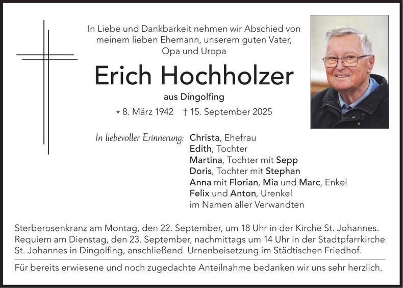 Traueranzeige Erich Hochholzer