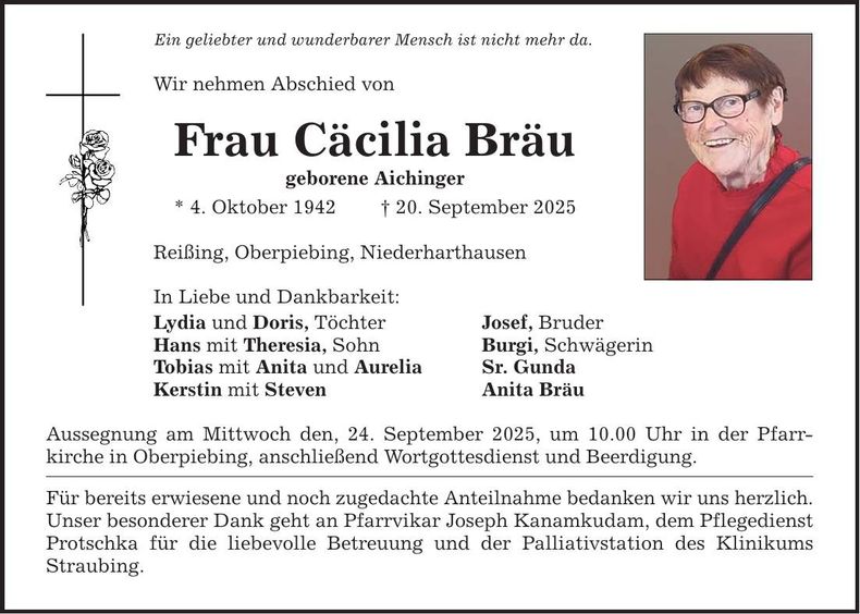 Traueranzeige Lydia Bräu