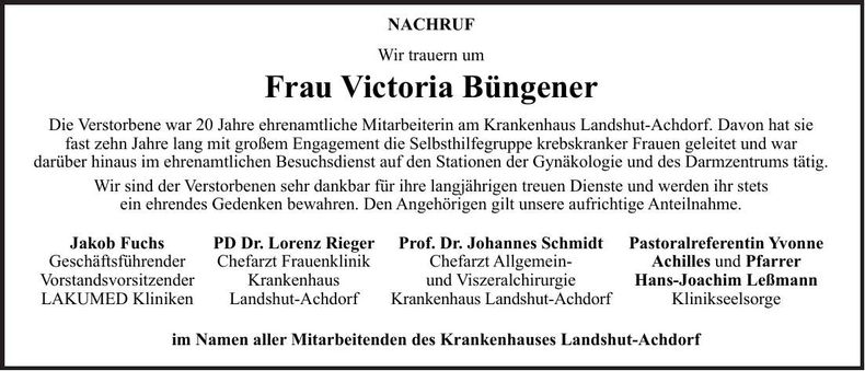 Traueranzeige Victoria Büngener