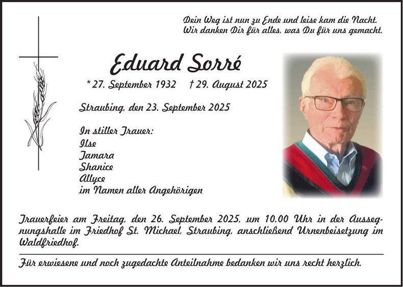Traueranzeige Eduard Sorre'