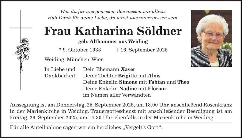 Traueranzeige Katharina Söldner