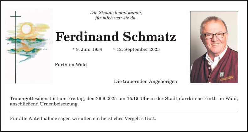 Traueranzeige Ferdinand Schmatz