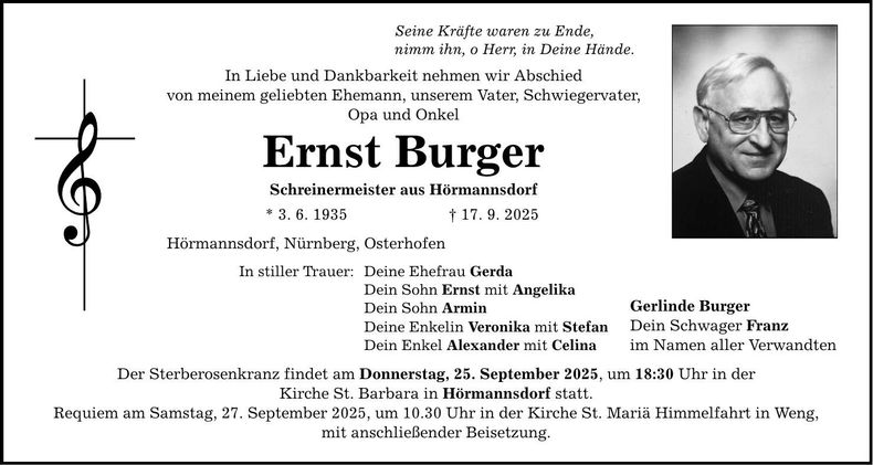 Traueranzeige Ernst Burger